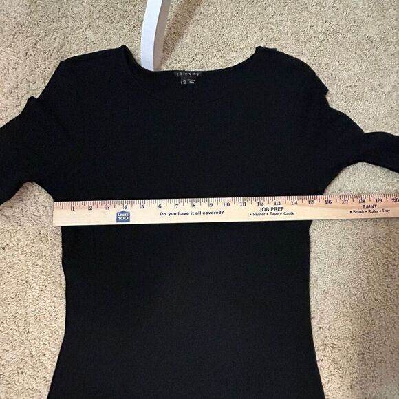 Theory Mimi Q Classical Dress Womens Black Quilted Long Sleeve Shift Crew size M - Picture 7 of 11